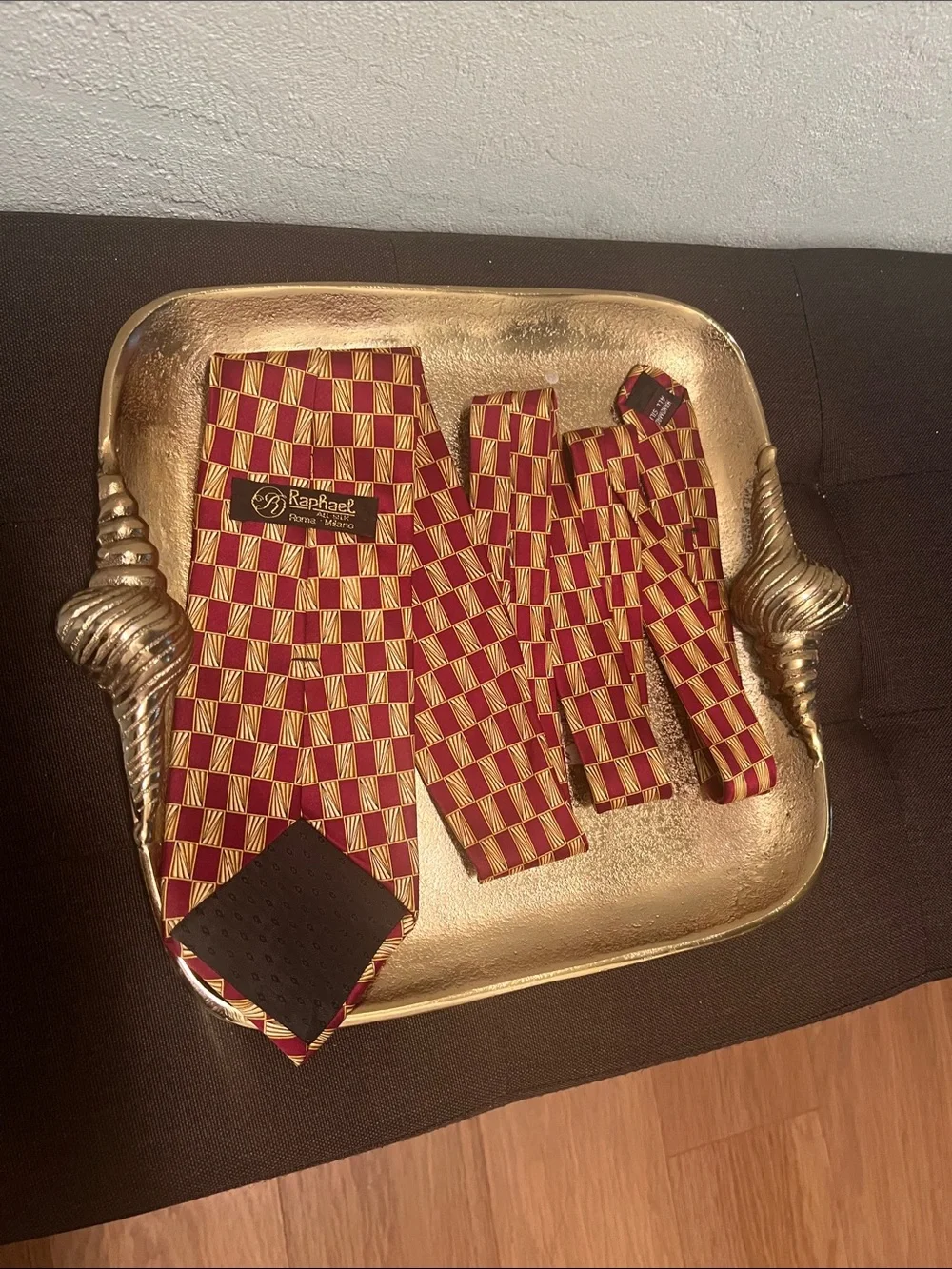 Raphael Red and Gold Checked Silk Tie Set - Picture 1 of 16